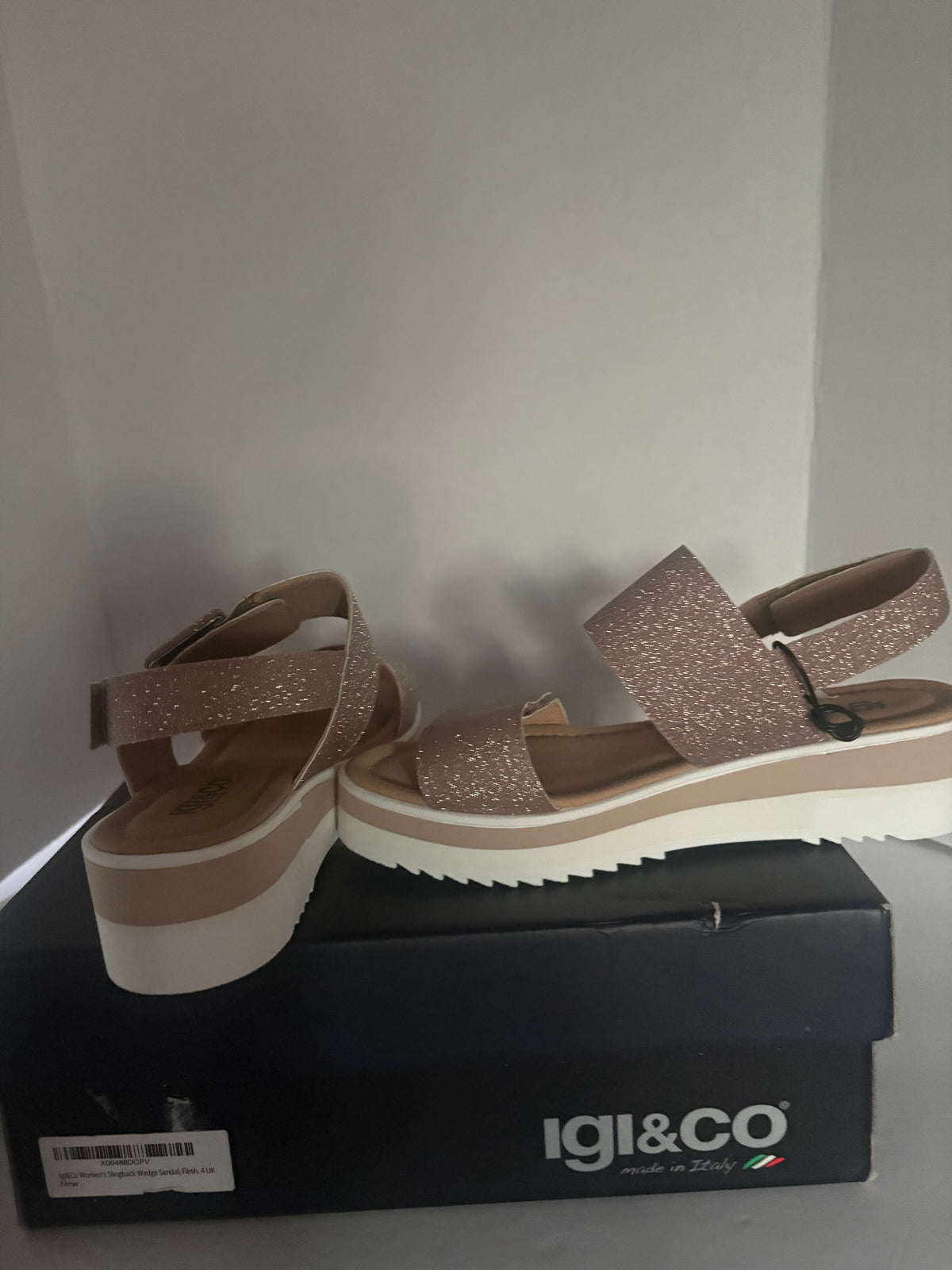 IGI&CO Women’s Glitter Platform Wedge Sandals – Blush – Size 6.5