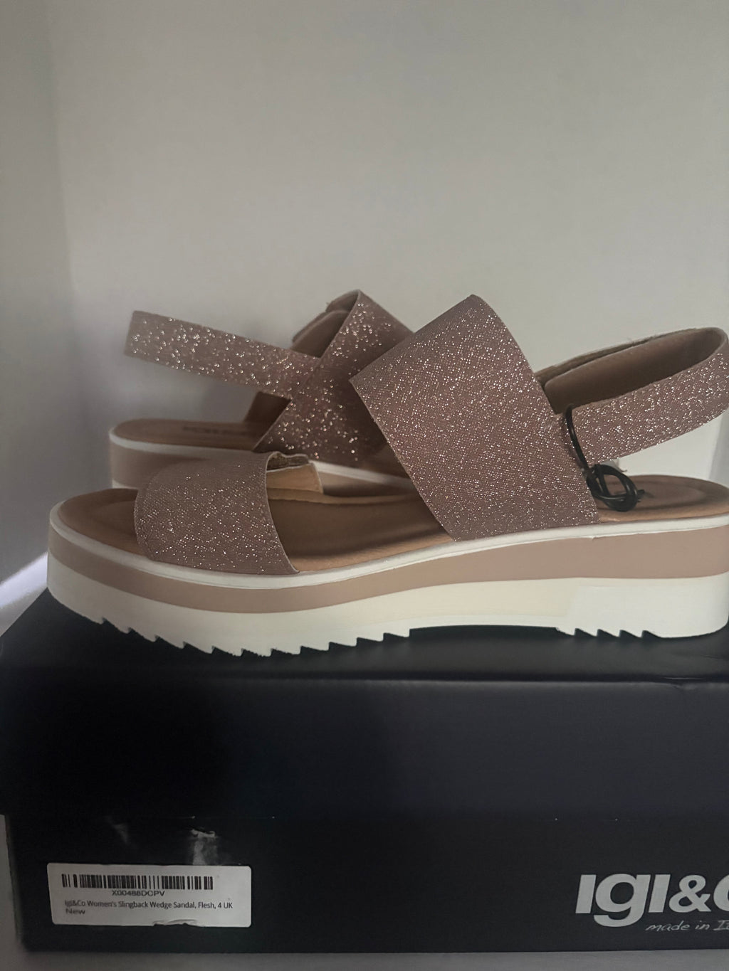 IGI&CO Women’s Glitter Platform Wedge Sandals – Blush – Size 6.5