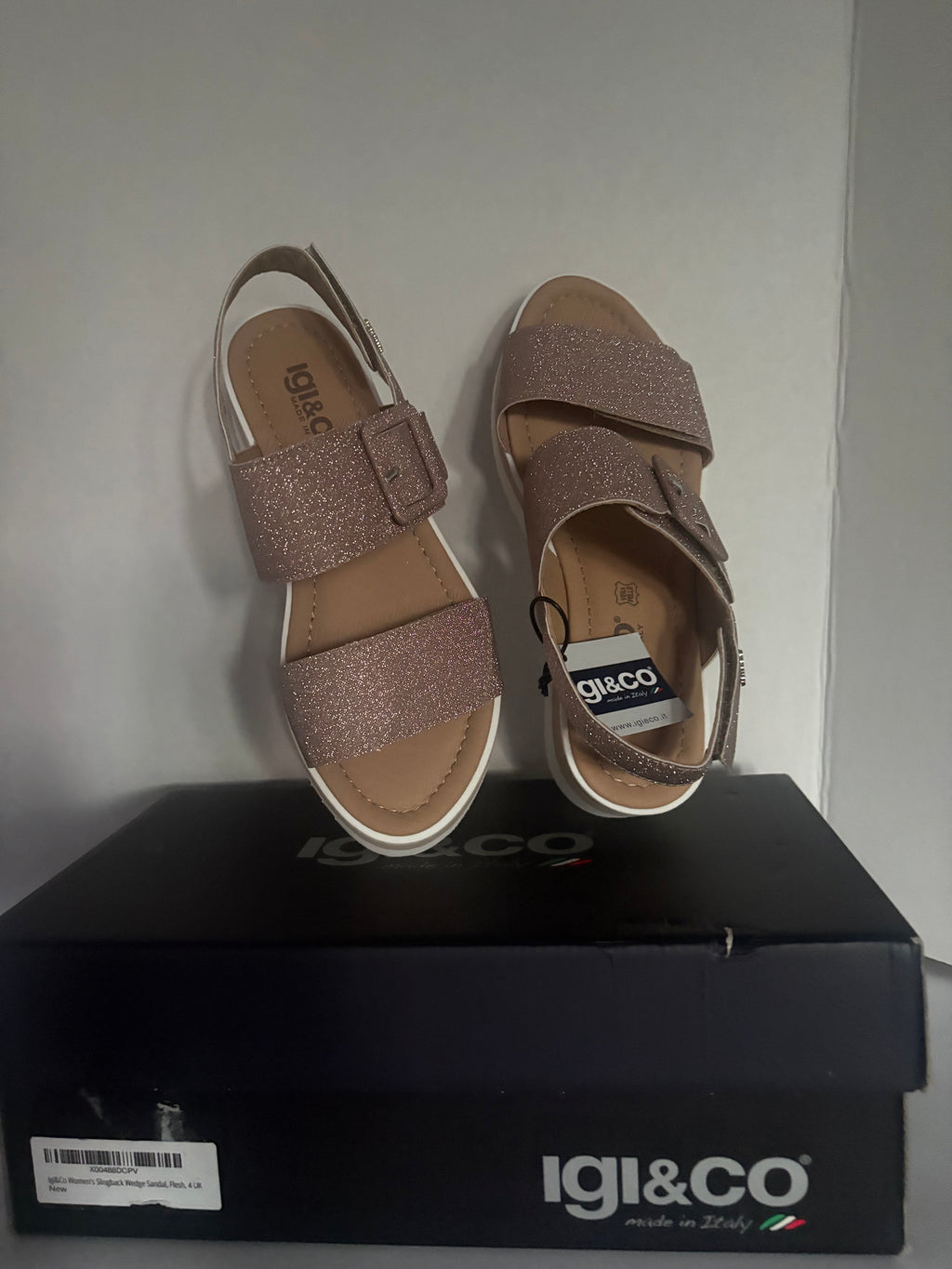 IGI&CO Women’s Glitter Platform Wedge Sandals – Blush – Size 6.5