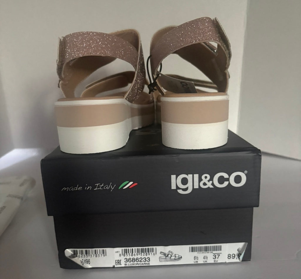 IGI&CO Women’s Glitter Platform Wedge Sandals – Blush – Size 6.5
