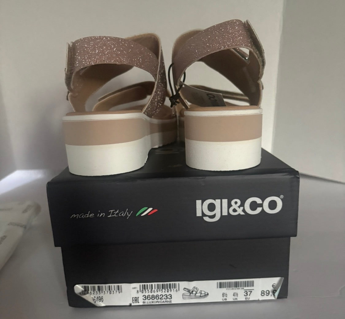 IGI&CO Women’s Glitter Platform Wedge Sandals – Blush – Size 6.5