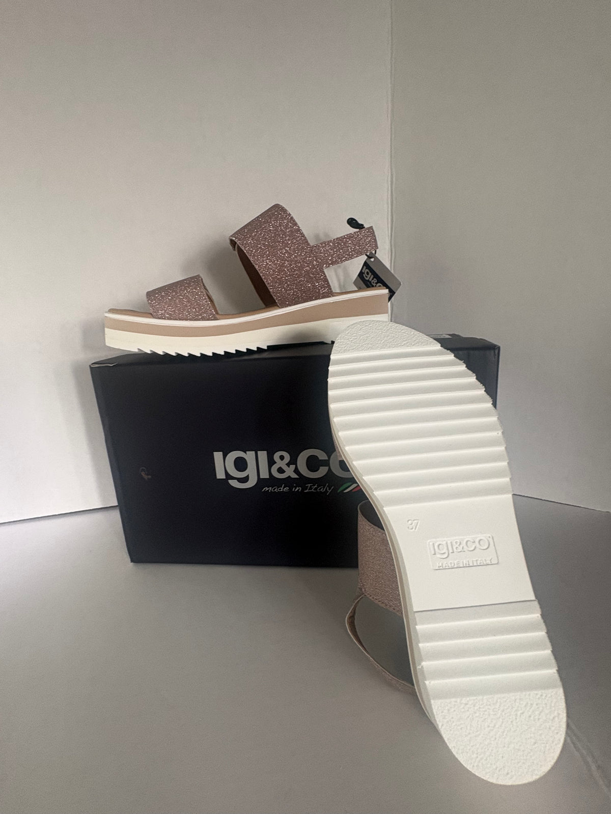 IGI&CO Women’s Glitter Platform Wedge Sandals – Blush – Size 6.5