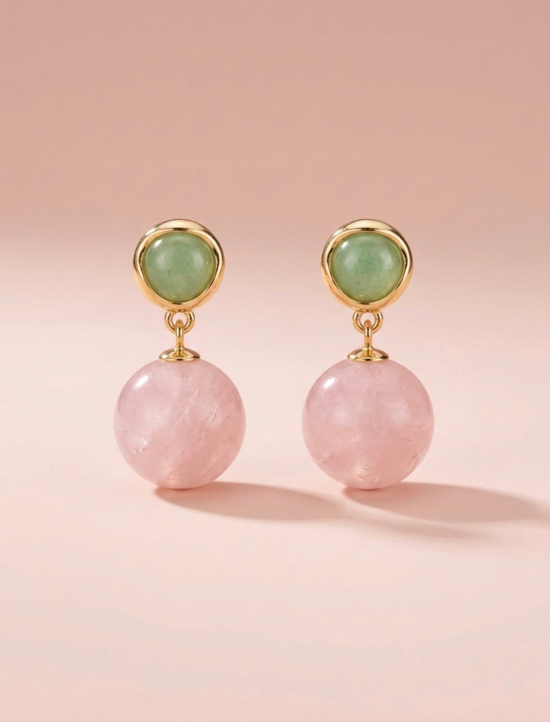 Parker Rose Semi Precious Stone Drop Earrings - Rose Quartz & Jade