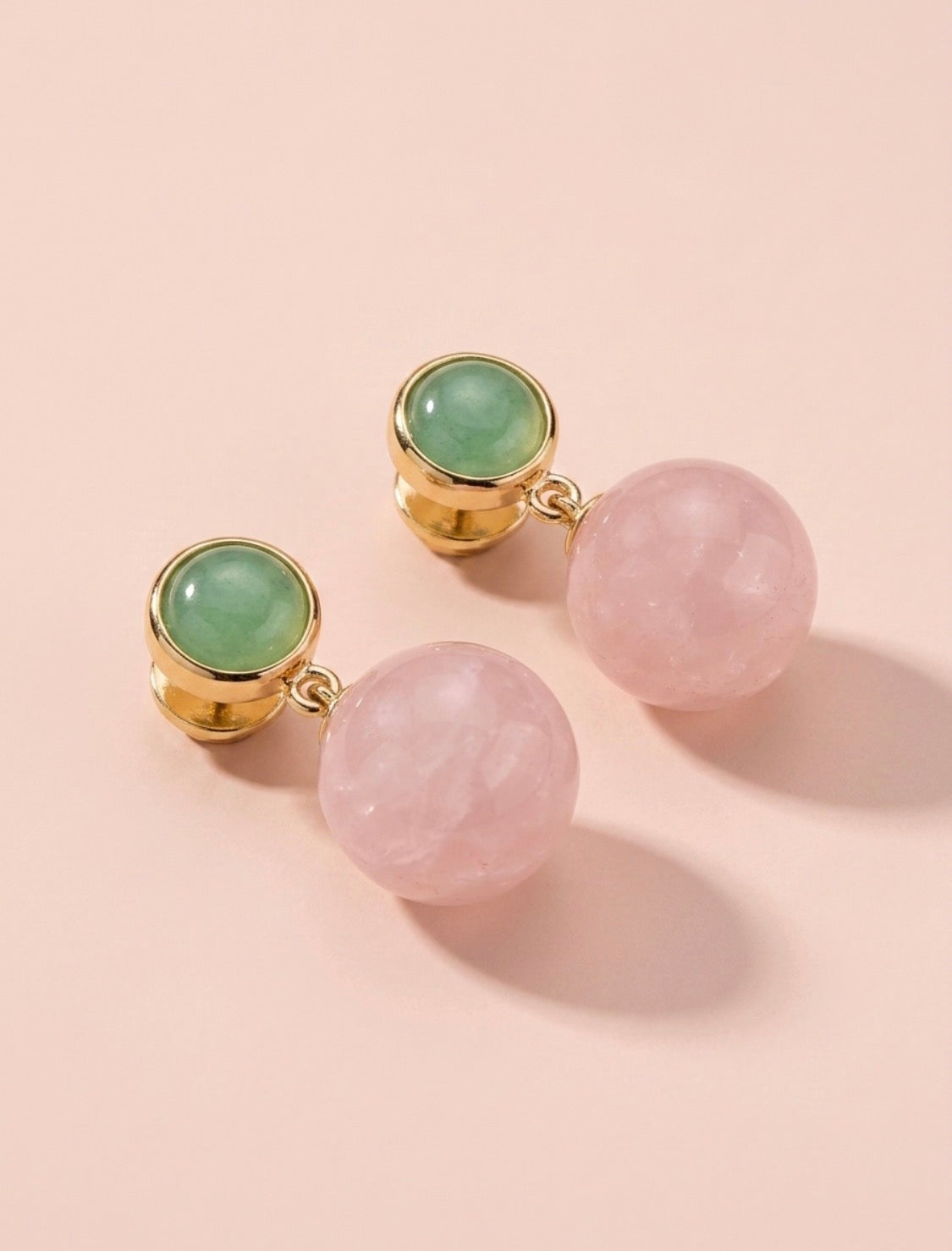 Parker Rose Semi Precious Stone Drop Earrings - Rose Quartz & Jade
