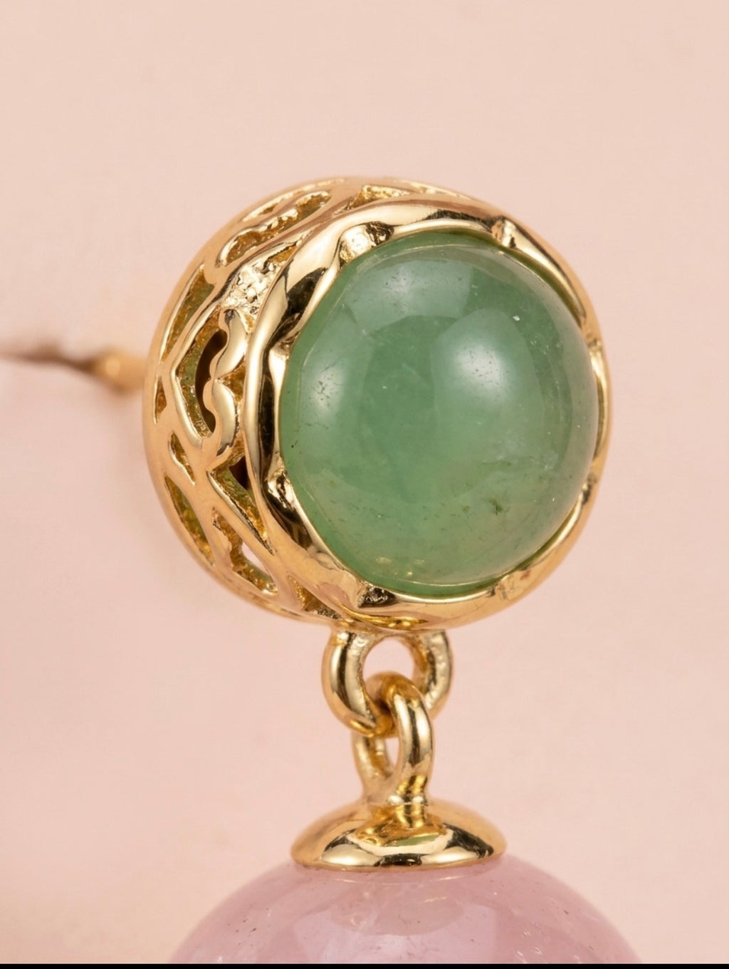 Parker Rose Semi Precious Stone Drop Earrings - Rose Quartz & Jade