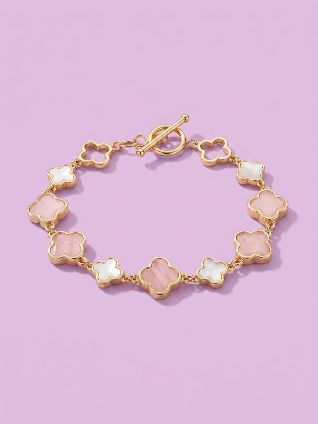 Pink & White Clover Charm Bracelet