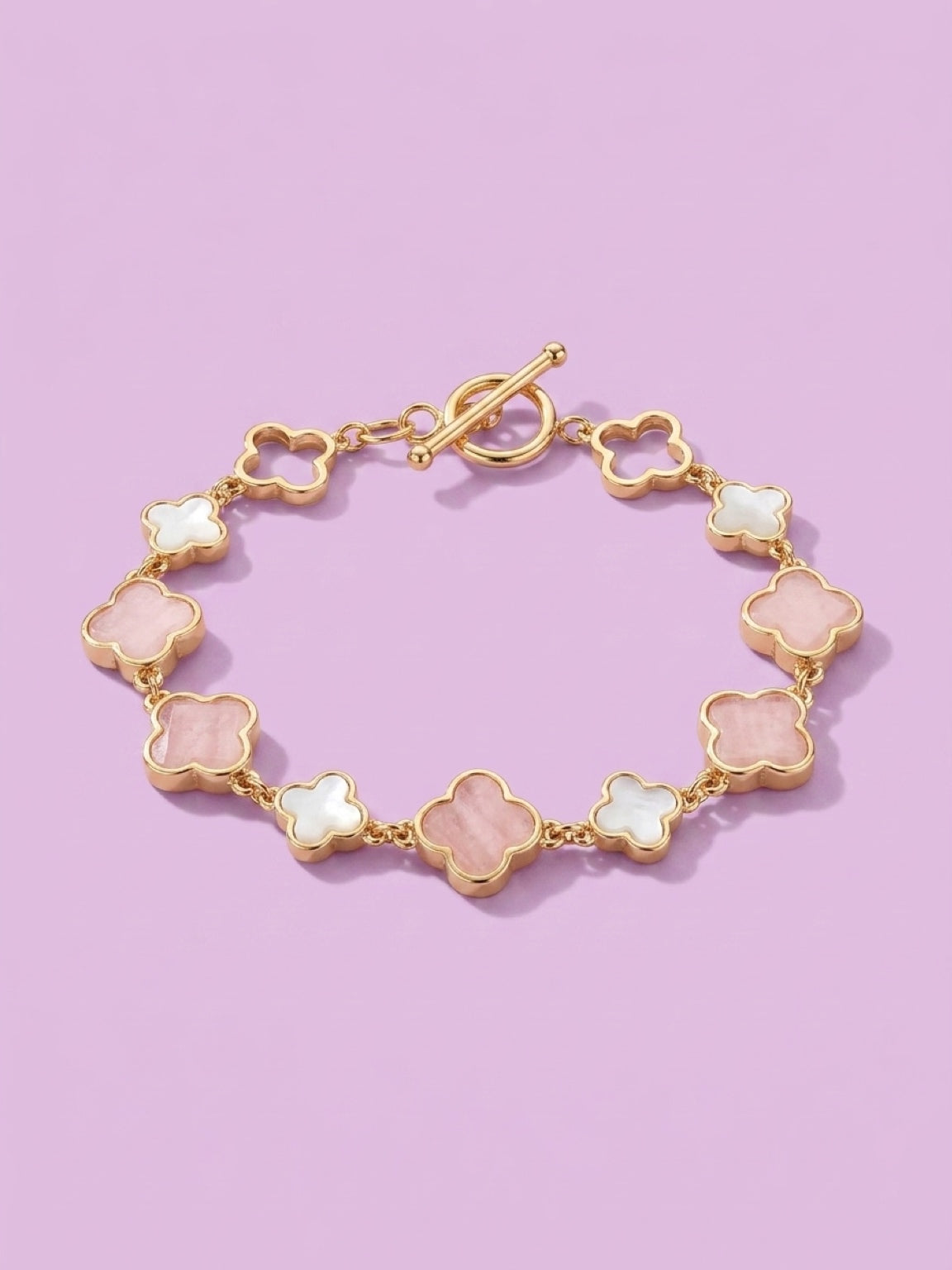Pink & White Clover Charm Bracelet