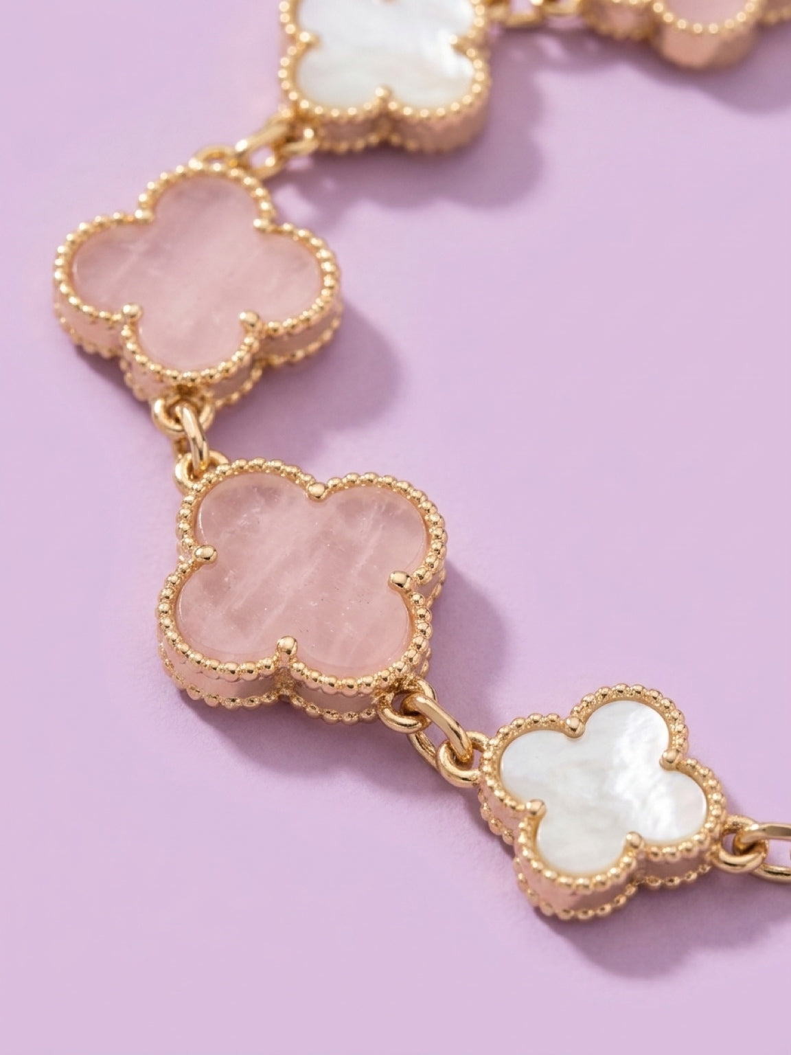 Pink & White Clover Charm Bracelet