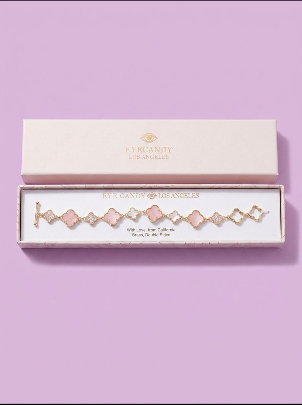 Pink & White Clover Charm Bracelet