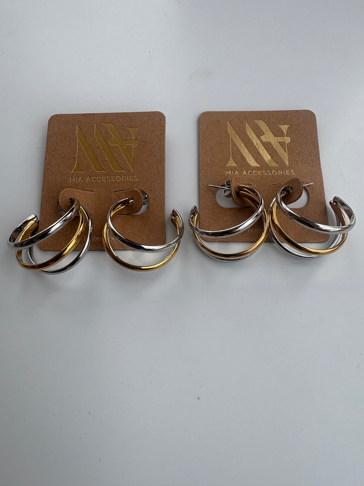 18K Gold Plated Two-Tone Triple Hoop Earrings – Stainless Steel
