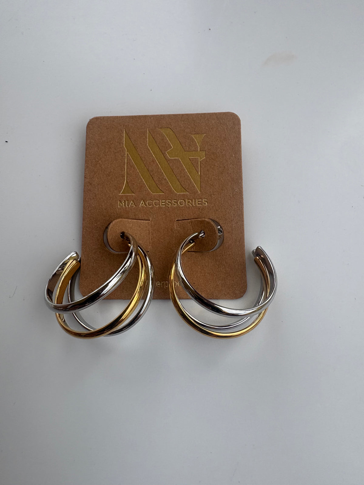 18K Gold Plated Two-Tone Triple Hoop Earrings – Stainless Steel
