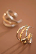 18K Gold Plated Two-Tone Triple Hoop Earrings – Stainless Steel