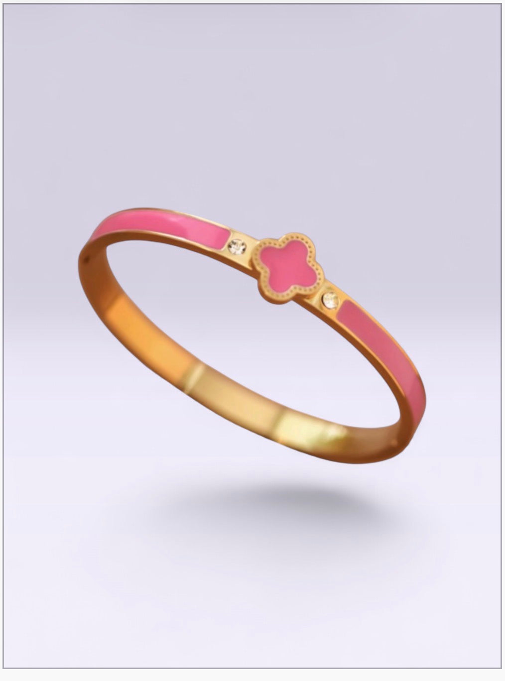 18K Gold Plated Pink Clover Bangle Bracelet – Stainless Steel