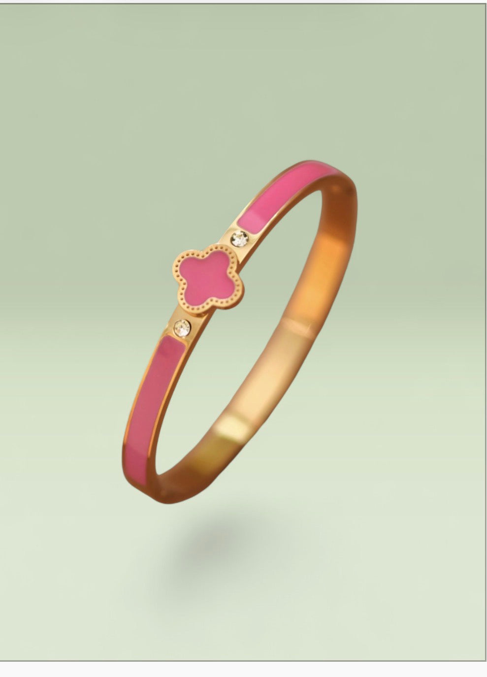 18K Gold Plated Pink Clover Bangle Bracelet – Stainless Steel