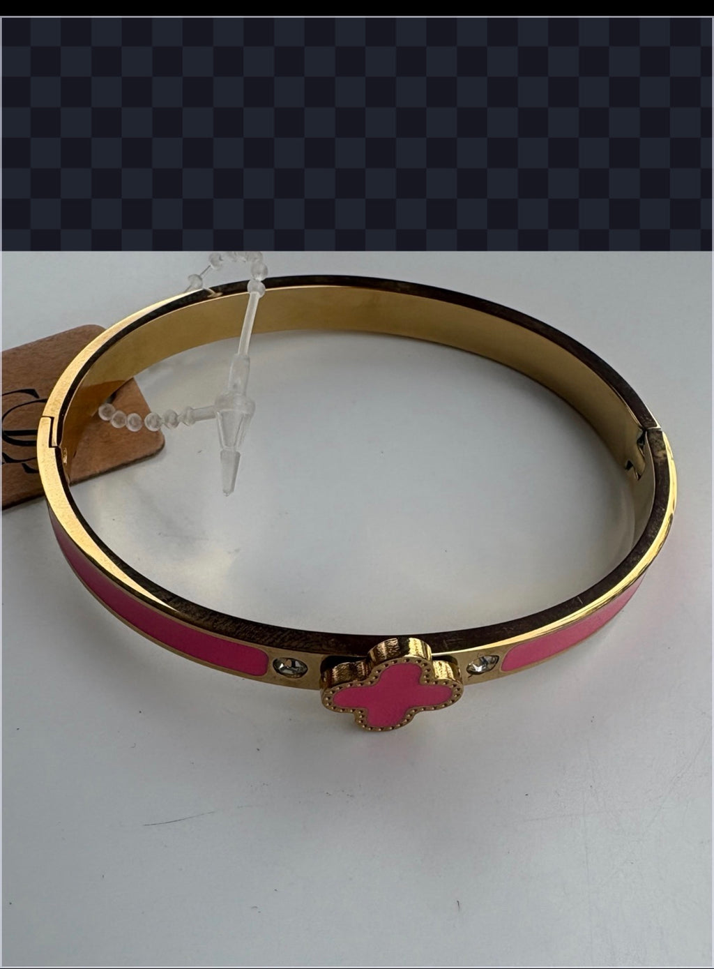 18K Gold Plated Pink Clover Bangle Bracelet – Stainless Steel