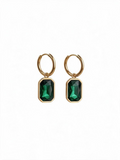 18K Gold Plated Emerald Green Crystal Drop Earrings – Stainless Steel