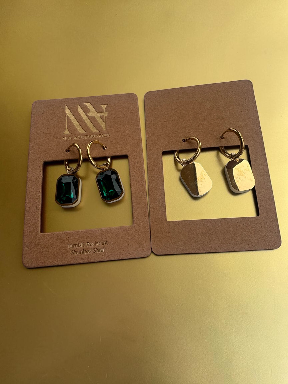 18K Gold Plated Emerald Green Crystal Drop Earrings – Stainless Steel