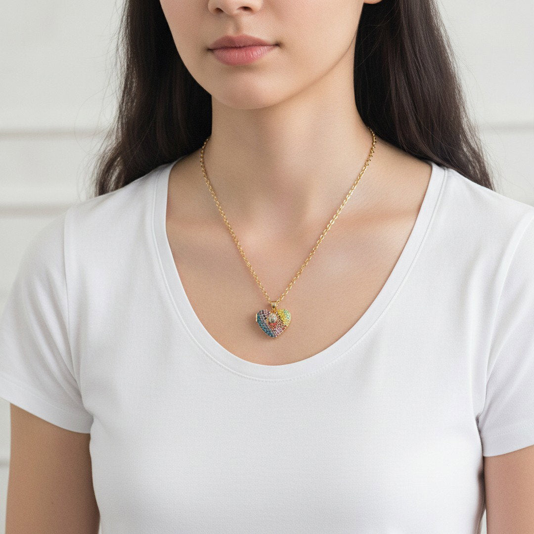 Kurt Geiger Rainbow Heart Locket Necklace