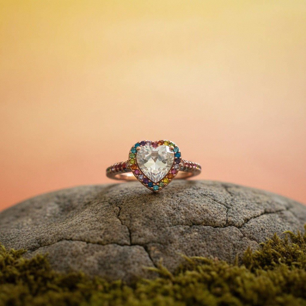 Kurt Geiger Pink Crystal Heart Ring, Size 8