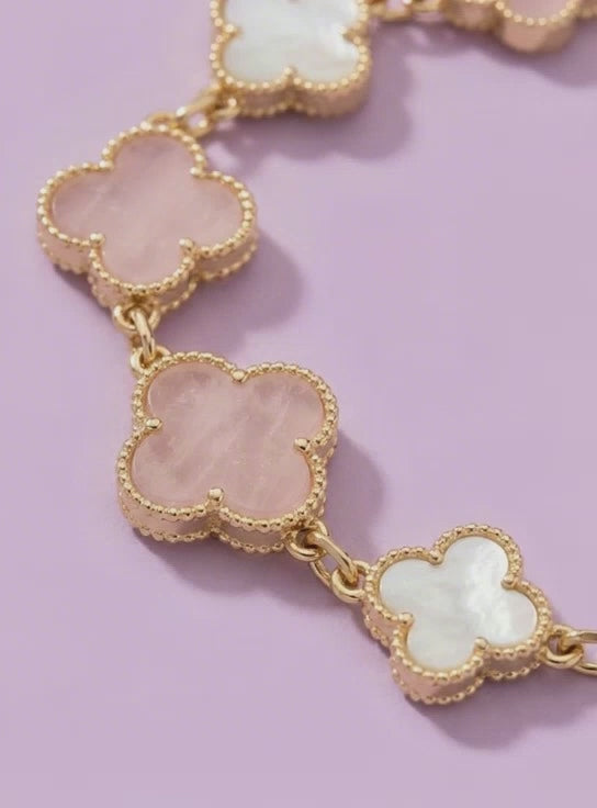 Pink & White Clover Charm Bracelet